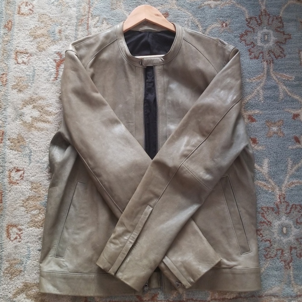 Mens VINCE green leather jacket